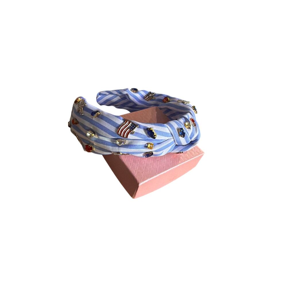 Blue & White Stripped Americana Jeweled Headband